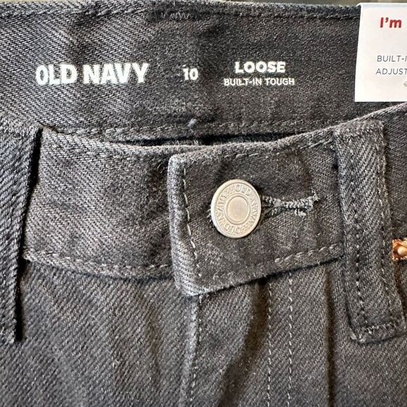 NWT Old Navy Girls Black Denim Loose Fit Straight Leg Rolled Hem Jeans - Size 10 - Picture 4 of 8